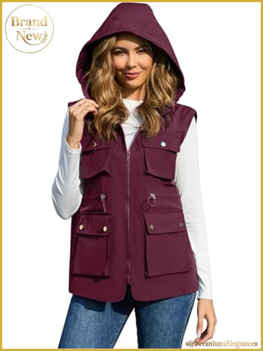 Women's Packable Military Utility Vest Waterproof Windbreaker with Removable